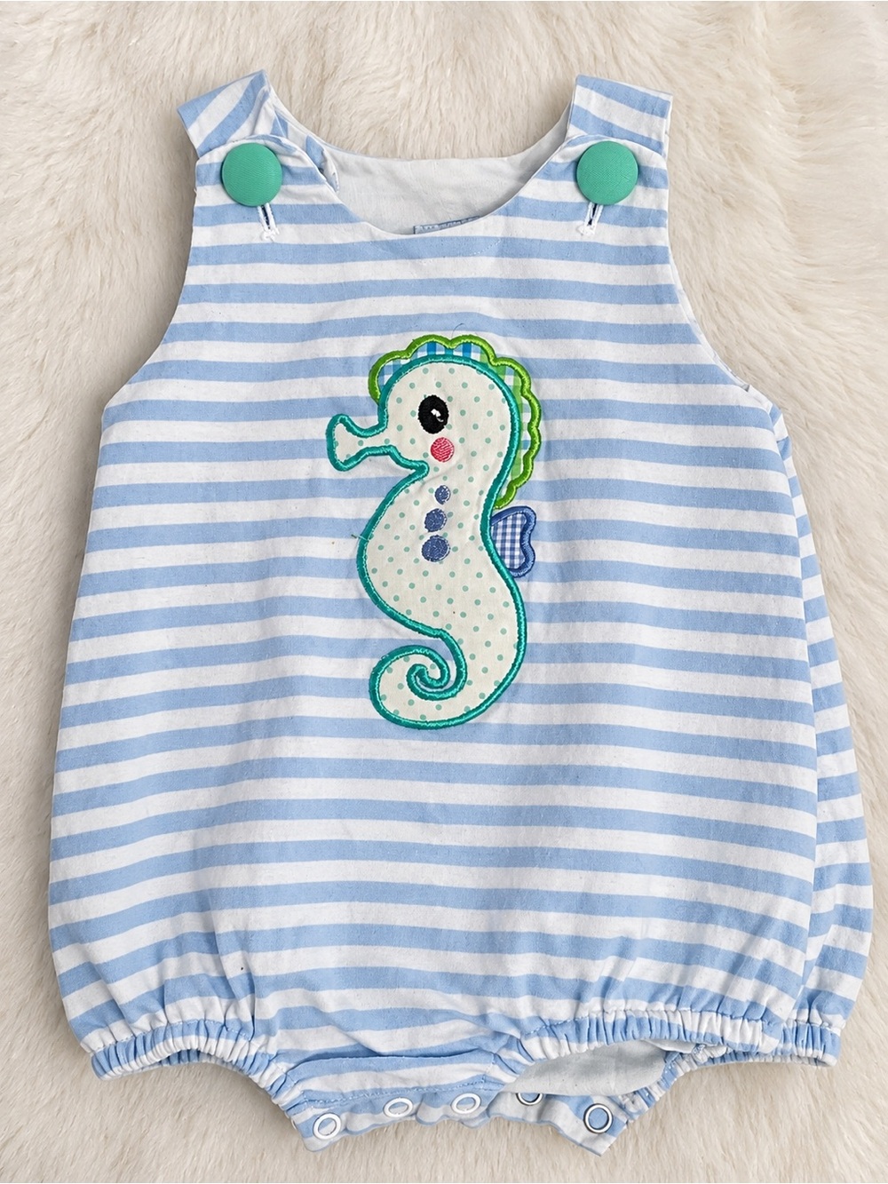 Striped Blue Seahorse One-Piece Bodysuit for Kids